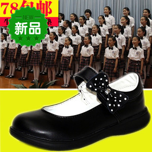包邮外贸女童黑色皮鞋白色中大童公主儿童牛皮合唱团学生表演出鞋