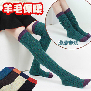 堆堆袜女韩国秋冬潮个性粗毛线日系裙袜兔羊毛长筒过膝高筒大腿袜