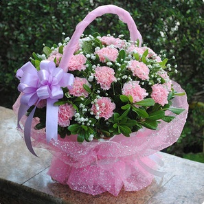 母亲节康乃馨玫瑰花篮生日探望花蓝 青岛即墨实体花店配送