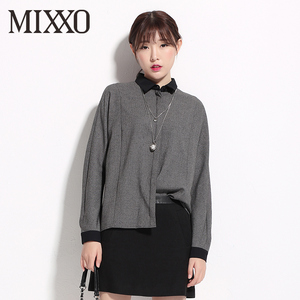 MIXXO韩国衣恋冬季时尚拼接舒适女式长袖衬衫MIBL54T