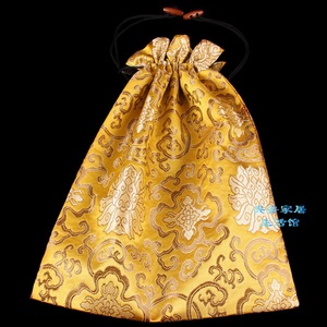 中式丝质锦袋抽绳袋子 衣物缎面锦囊布袋定制 黄色绸缎束口收纳袋