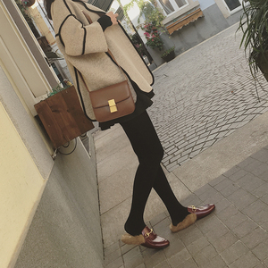 小米家 2015早秋新款风帆街拍爆款真皮圆头半拖毛毛平底拖鞋