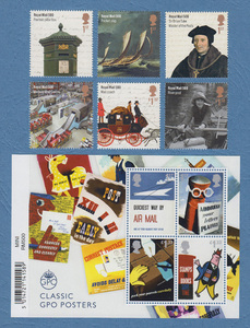 英国2016皇家邮政500年(邮筒,帆船,邮车,海报等) 6全+小全张