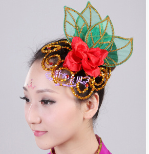 秧歌服头饰荷花服广场舞少数民族现代舞蹈演出饰品配舞台表演头花