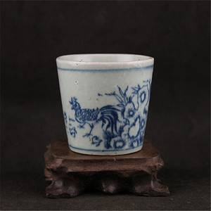 青花子母鸡纹直筒茶杯酒杯 做旧仿明代古瓷杯 仿古瓷收藏古玩古董