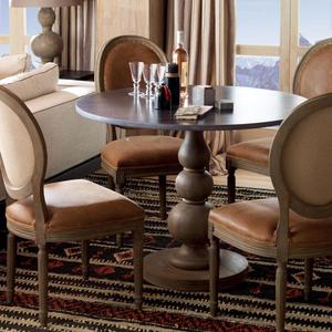 美式乡村风格餐桌 四人桌圆桌定制 实木松木复古仿古做旧高端家具