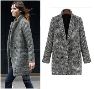 2016冬装新款欧美女装高档毛呢修身加厚长袖外套大衣速卖通热卖