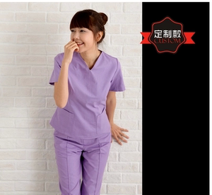 韩版长短袖时尚美容师服套装紫色美容服洗手衣女口腔医生服装定制
