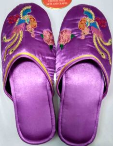 扬州绣花拖鞋缎面绣花拖鞋凤凰图案结婚佳品萝卜紫