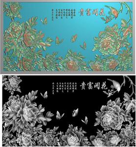 新精雕图灰度图牡丹花开富贵壁画z174没线