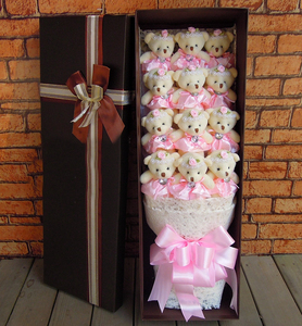 小熊花束礼盒公仔创意公仔卡通天津鲜花店同城速递北京情人节礼物