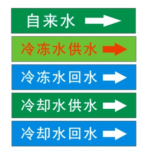 自来水厂/冷却水/冷冻水/循环水工业管道标签/管道标识反光贴