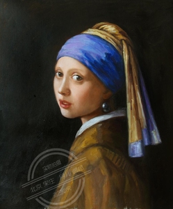 戴珍珠耳环的少女人像肖像画订制手工人物临摹欧式油画定制纯手绘