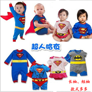 夏季男女儿童婴儿卡通动漫超人蝙蝠侠长短袖爬行哈衣连体衣服童装