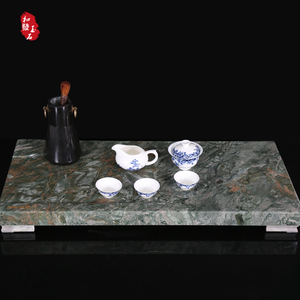 厂家直销绿色九龙壁天然玉石方形经典简洁茶盘 亲朋好友新年礼品