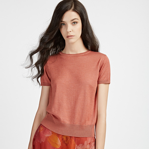 兰丝绘女装正品春秋套头衫羊毛真丝羊绒短袖女士气质针织衫