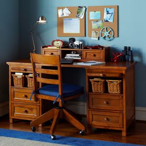 简约美式实木环保男孩书桌定做英伦田园特价儿童学习桌写字台整装