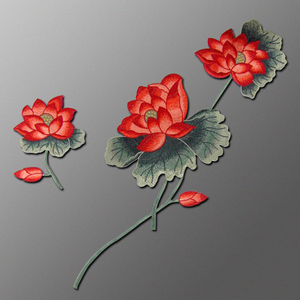 荷花大小号刺绣布贴戏服汉服装饰贴花 diy服装辅料无胶手缝款