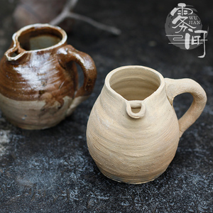 云南新款大理手工拉胚土陶小茶罐 粗陶公道杯单耳茶海 公杯分茶器
