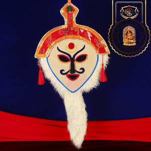 藏红藏传佛教民族特色工艺品格桑花白脸藏戏面具传统手工制作装饰