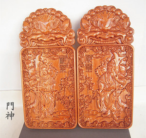 开光桃木门神神荼郁垒工艺品木雕牌匾挂件摆件乔迁新居镇宅化煞