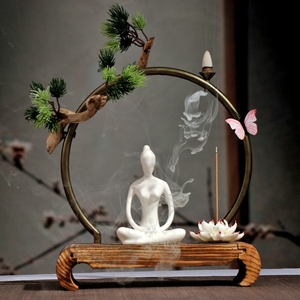陶瓷现代中式风化木禅意摆件 创意客厅玄关茶室桌面装饰品 瑜伽