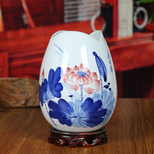 景德镇陶瓷花瓶青花瓷器斗彩荷花现代家居客厅摆件古典工艺品礼物