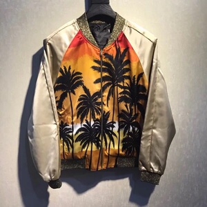 【最高版本】秒杀slp*风格 椰树 丝绸夏威夷棕榈树 男女夹克外套