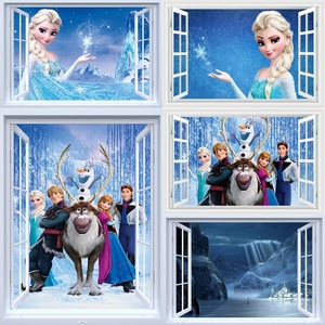 冰雪奇缘假窗墙贴Elsa艾莎白雪公主皇后卡通动漫防水贴纸装饰壁纸