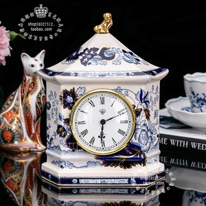 英国麦森Masons青花绽舞手绘金时尚创意陶瓷宫庭金狮立钟时钟桌钟