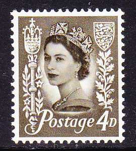 [临天集藏]英国邮票 普票.女王伊丽莎白二世(灰4d) 1枚新