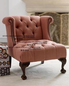 出口法国萝瑞路易十五风格铆钉纽扣布艺单人位沙发椅洽谈椅休闲椅