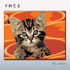 diy数字油画儿童动物猫咪有框30*40手绘自己画客厅卧室装饰画包邮