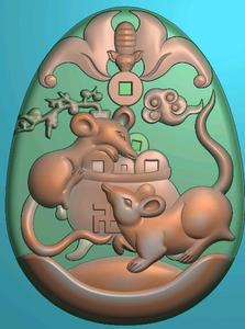 浮雕图jdp灰度图bmp精雕图白玉雕挂件 金钱生肖老鼠数钱 蝙蝠