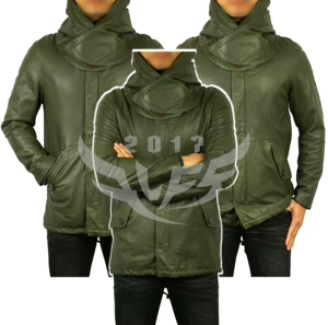 military 军绿色 墨绿色 m-51 m51 日单军版真皮羊皮连帽大衣皮衣