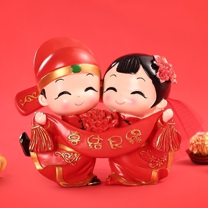 结婚树脂公仔压床娃娃一对创意卡通婚庆金童玉女卧室婚房装饰布置