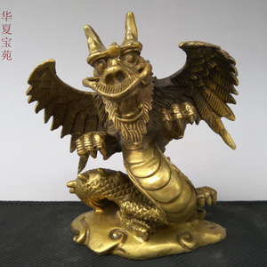 古玩古董日本回流高冈老古仿古铜器工艺品铜件长翅生肖龙出口摆件