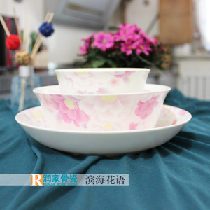 唐山骨质瓷28头中式餐具滨海花语陶瓷碗厨房餐具米饭碗盘套装