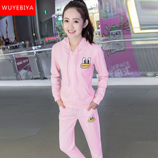 中学生女夏装连帽休闲卫衣套装_中学生女夏装
