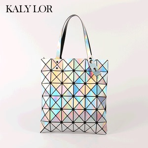 日本镭射包新款女包几何菱格手提包时尚折叠女包菱形单肩包包