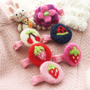 福利韩国进口婴儿童手工毛毡成品发夹 水果樱桃草莓小花边夹平夹