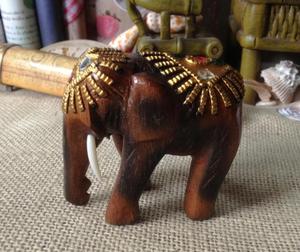 泰国实木手工雕刻披金-桌面工艺礼品摆件-吉祥四面佛还愿招财小象