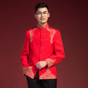 秀禾服男装红喜服中山装男士结婚礼服中式新款敬酒服绣花新郎唐装