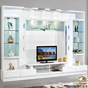 新款白色简约现代电视柜组合背景墙柜客厅影视柜酒柜组装一体家具