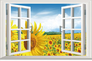 定制假窗画窗外风景自粘画墙贴玄关餐厅客厅背景装饰画向日葵383