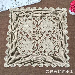 吉祥 手工钩针钩花沙发巾 纯棉编织镂空 万能盖巾 60-80cm 米/白