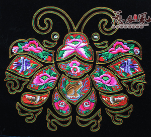 加厚绒布 化蝶 民族风机绣苗绣绣片diy手工服饰箱包手工辅料蝴蝶