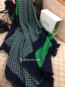 包邮夏季棉麻防晒韩国大气绿色圈圈波点围巾披肩办公两用沙滩丝