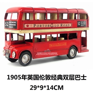 包邮铁艺手工复古铁皮汽车模型英国伦敦经典双层巴士精细版礼物