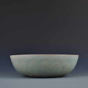 宋汝窑青瓷蕉叶盘龙纹罗汉碗 古玩古董收藏老瓷器回流杂项